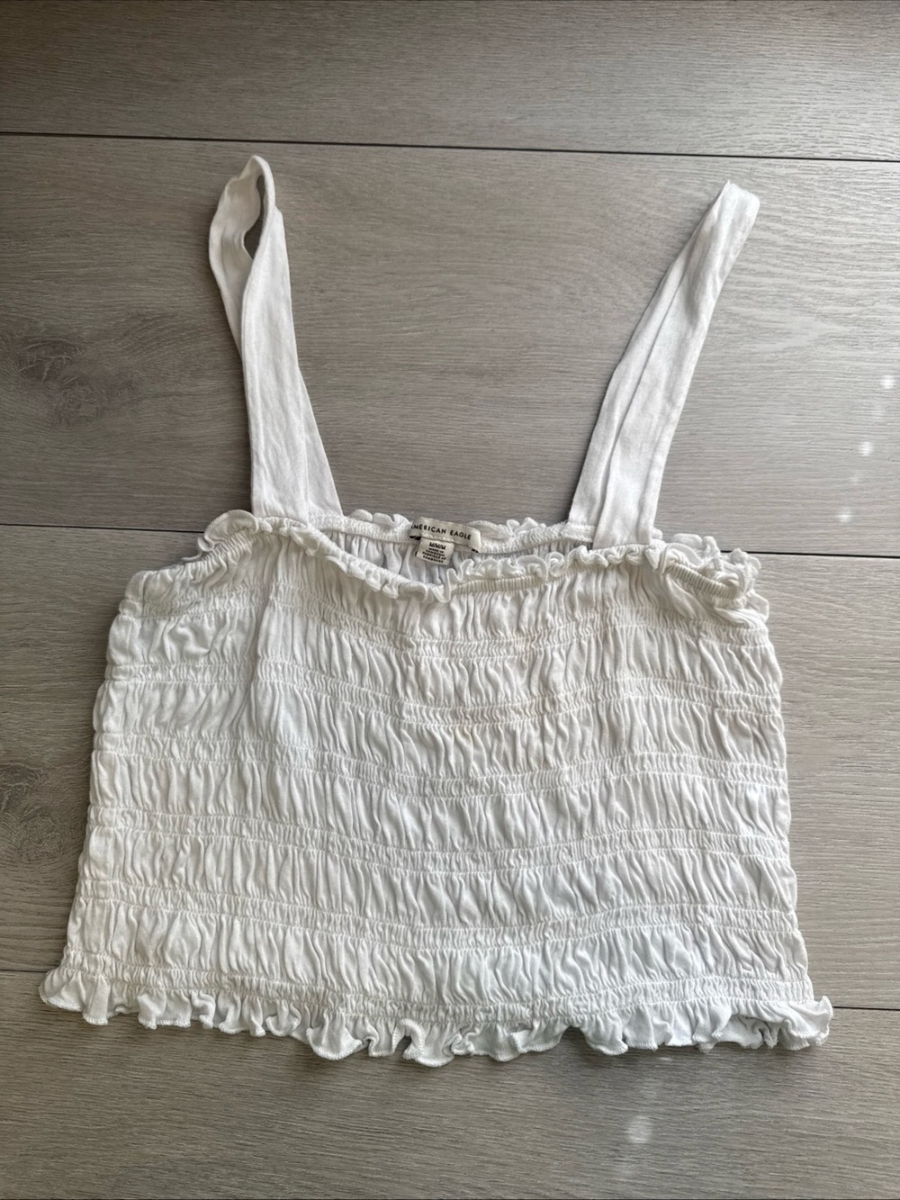 American Eagle Outfitters White Smocked Ruffle Crop Tank